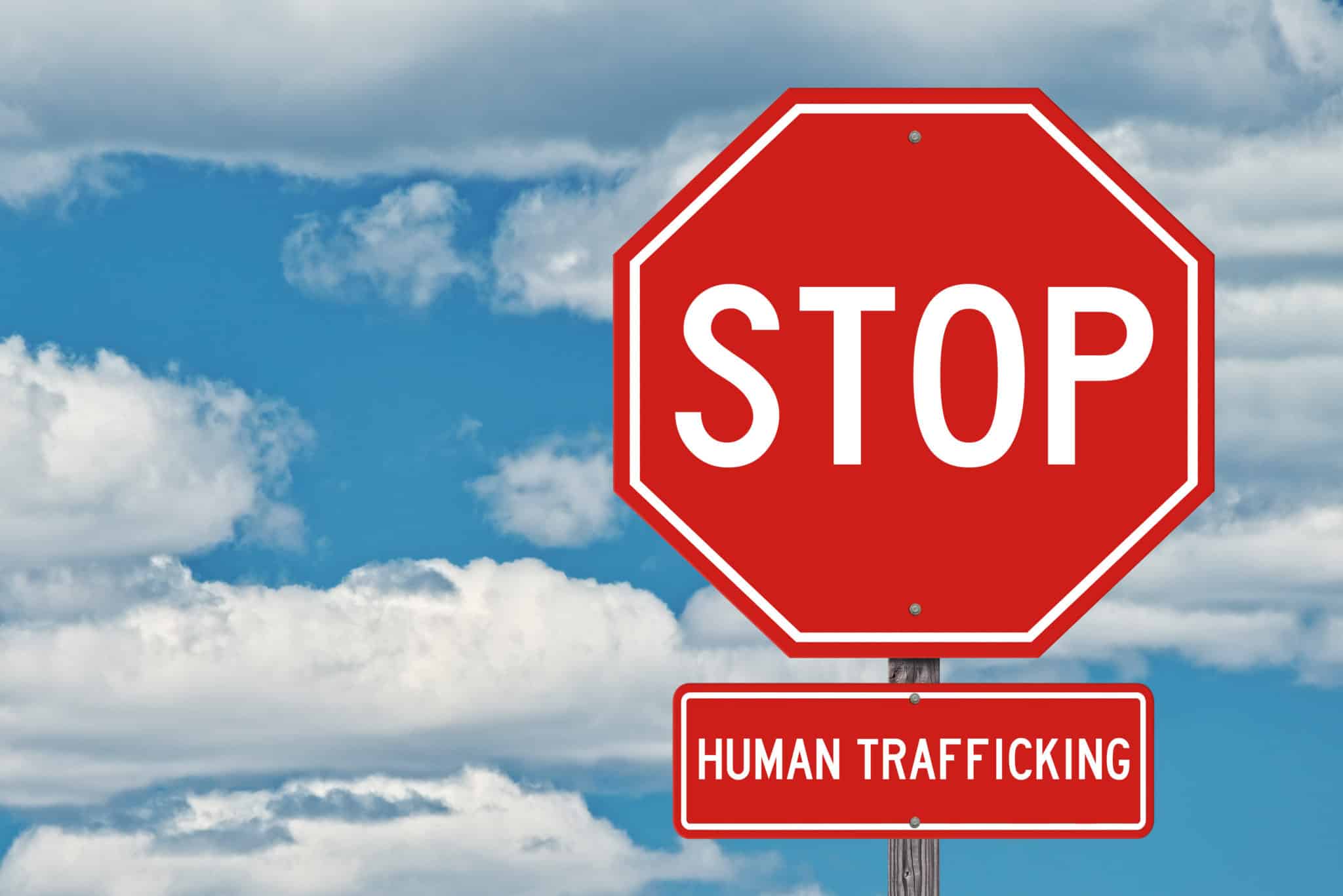 Stop Human Trafficking Sign - Blue Sky Background